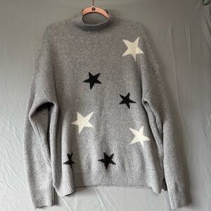 Tahari Womens Gray Black Star Mockneck Sweater XL Stretch Celestial Cozy Winter